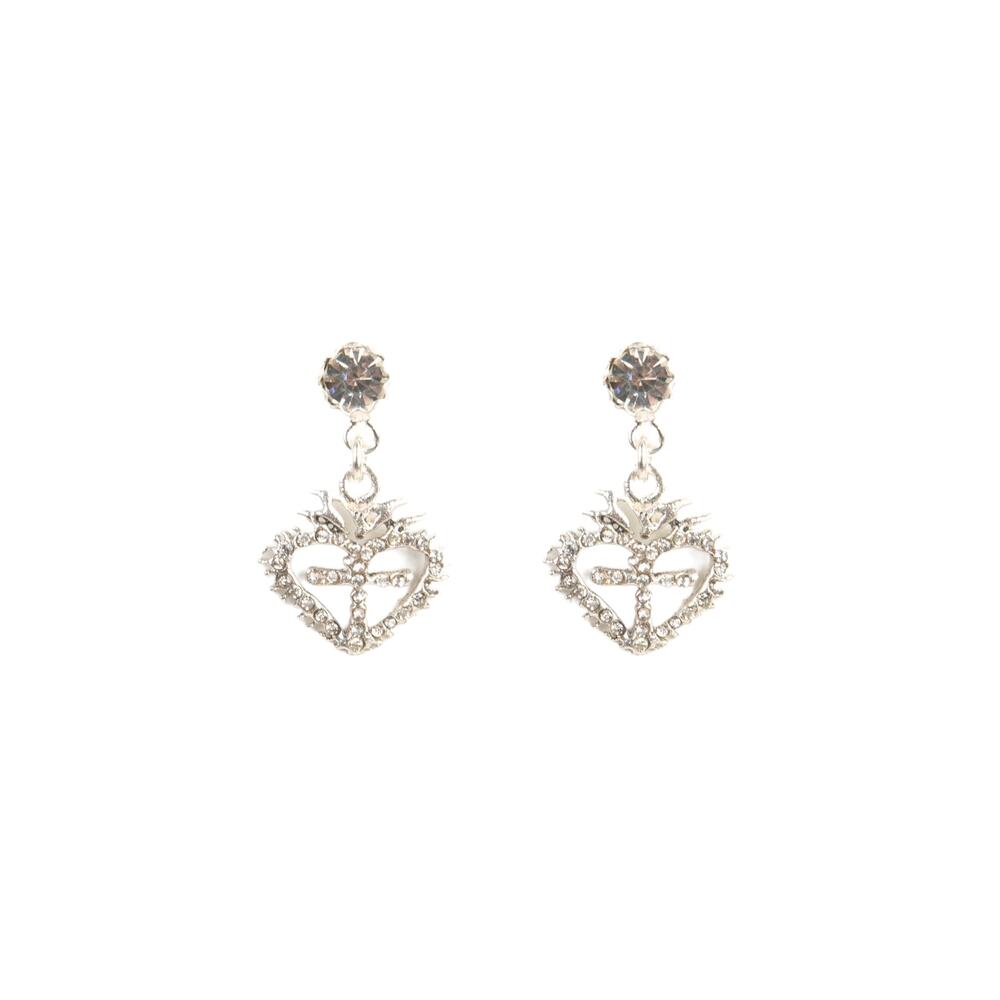 VIRGINS SAINTS & ANGELS VSA Queen of Hearts Crystal Drop Post Earrings in Silver